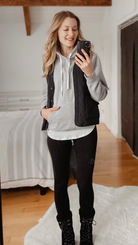 How to wear a grey hooded sweater - layered under a vest