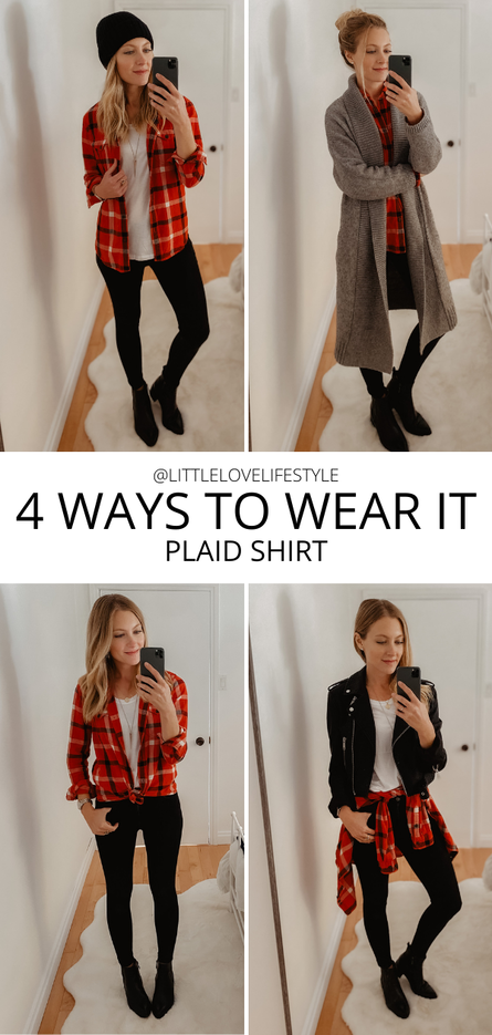 How to wear a plaid shirt - tied and over a white t-shirt.
